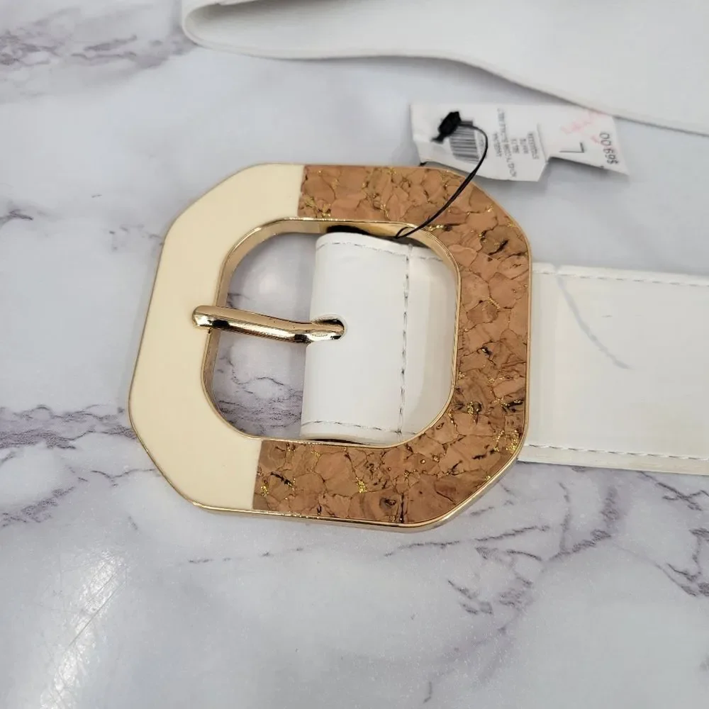 Chico's White Belt with Cork Buckle Women's Large
